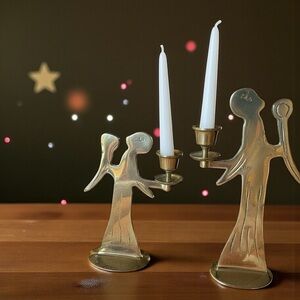 Set of 2 solid brass candle holders, angels, vintage, good condition, Taiwan